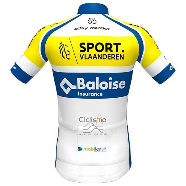 Sport Vlaanderen-Baloise Ropa Ciclismo Culotte Corto 2020 Hombre Mangas Cortas Blanco AMarillo Azul